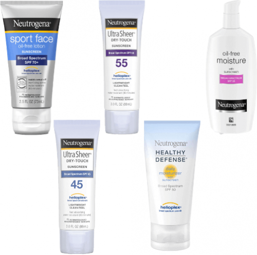 Image showing 5 Neutrogena sunscreens that contain parabens