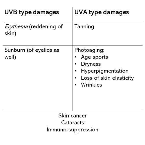 UVa and UVB damages